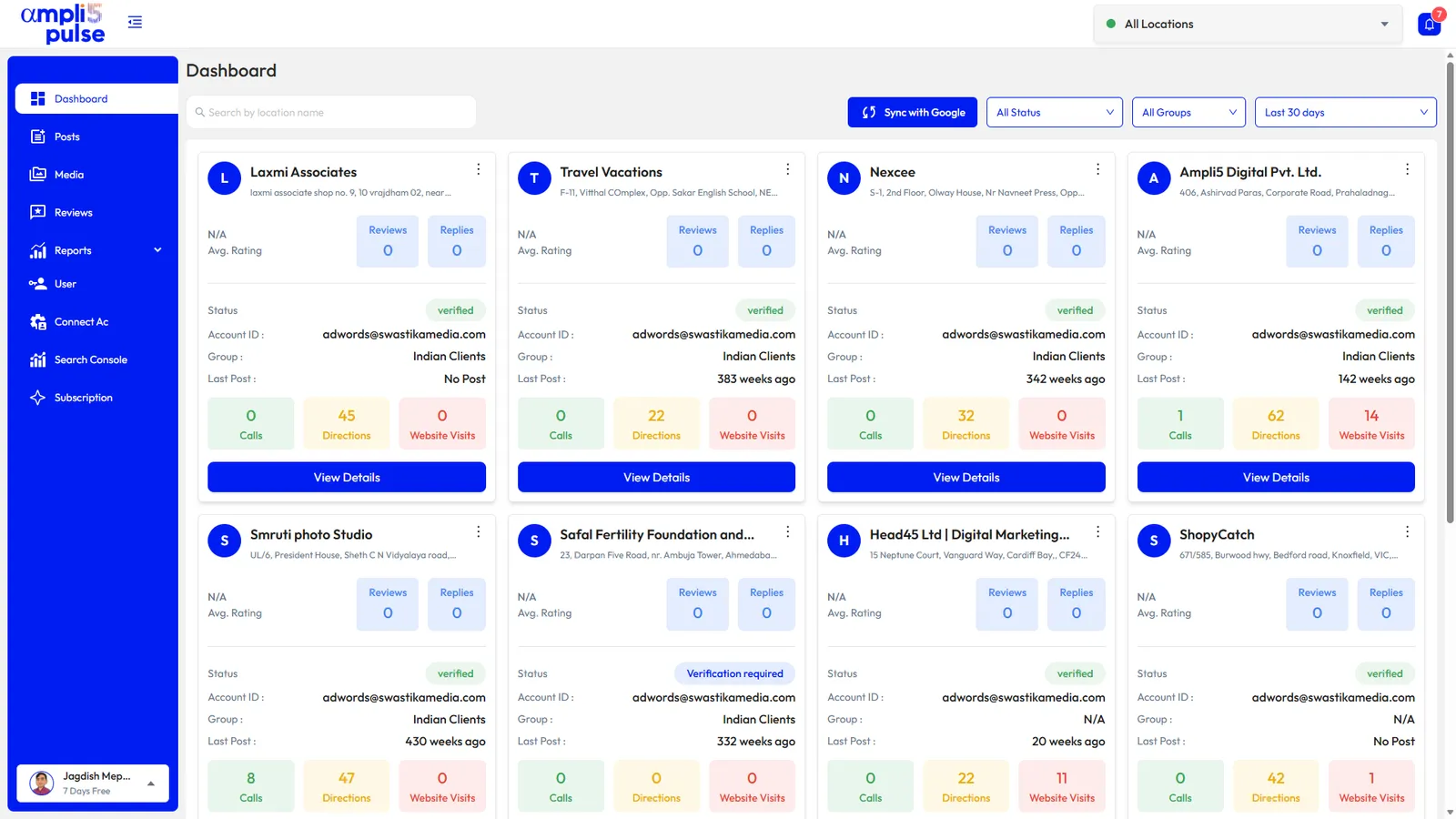 Ampli5 Pulse multi-location dashboard